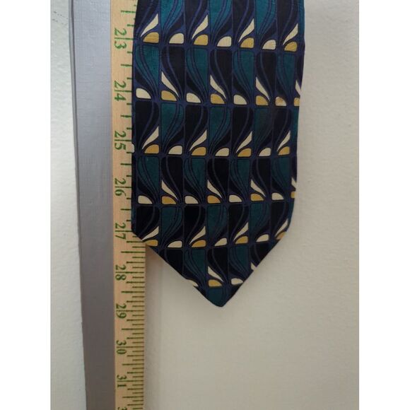 Nino Mori Mens Classic Silk Necktie Geometric Abstract Blue Made in Italy - Picture 7 of 7